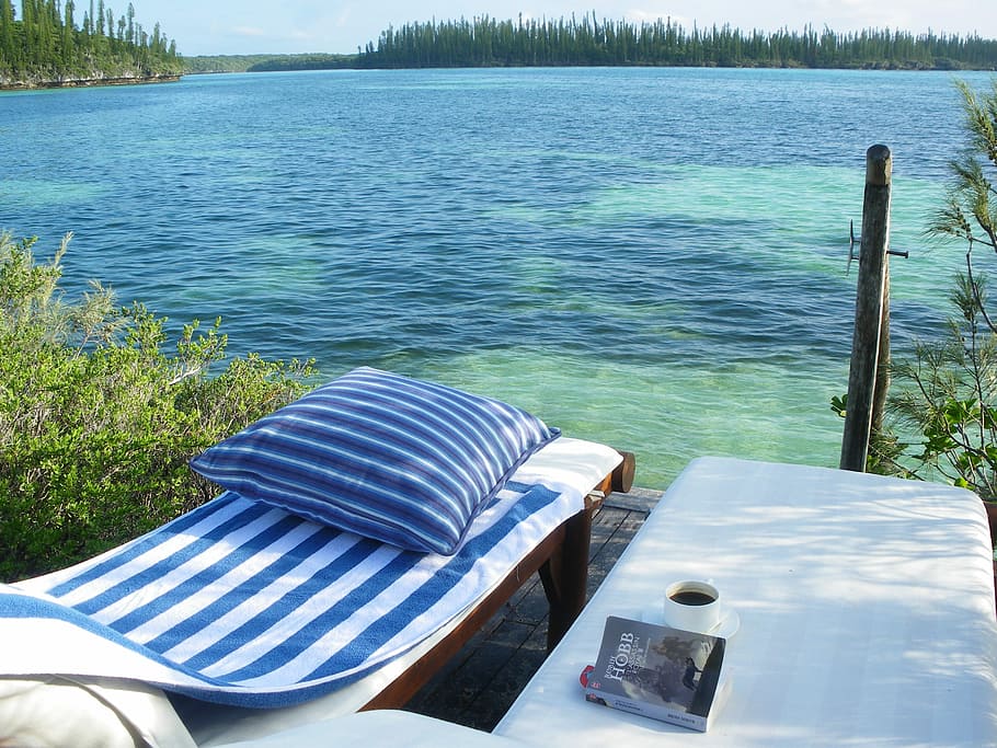 Ocean, Lagoon, Relax, Reading, Pause, deck chair, water, striped HD wallpaper