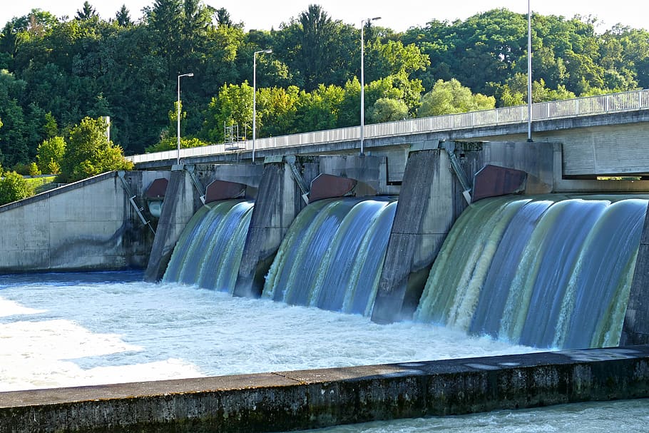 Barrage, Waterfall, Isar, River, hydroelectric power, dam, flowing water, HD wallpaper