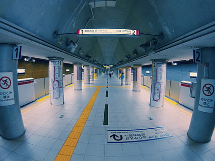train station subway, empty underground station with white floor tiles HD wallpaper