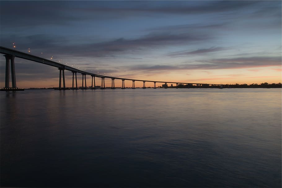 photograph of concrete bridge, sunset, dusk, architecture, sky HD wallpaper