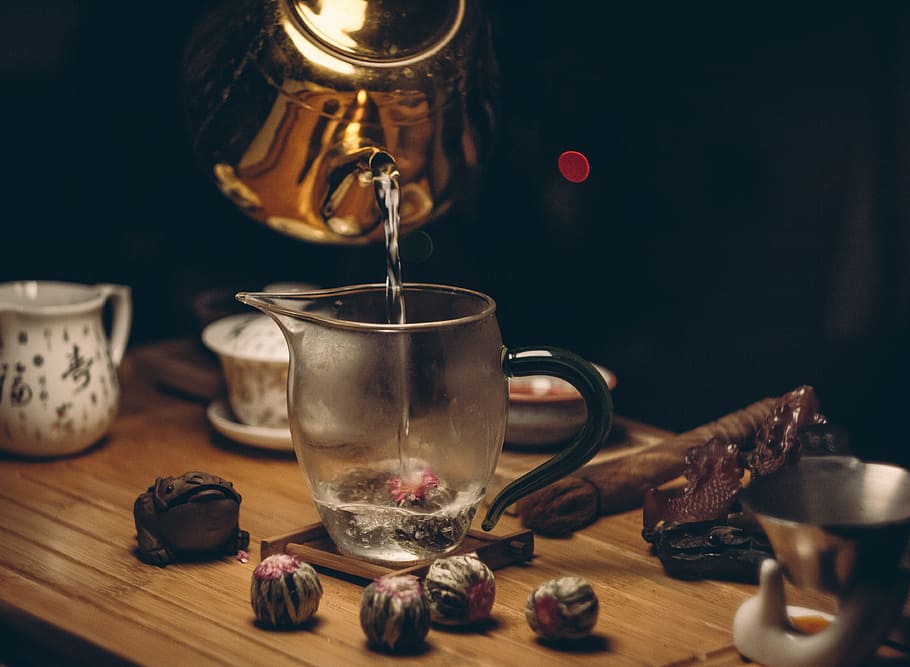 photo of clear glass pitcher, blur, breakfast, close-up, cup HD wallpaper
