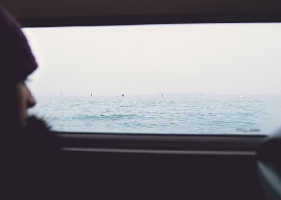 person inside vehicle looking at body of water, untitled, Minimal HD wallpaper