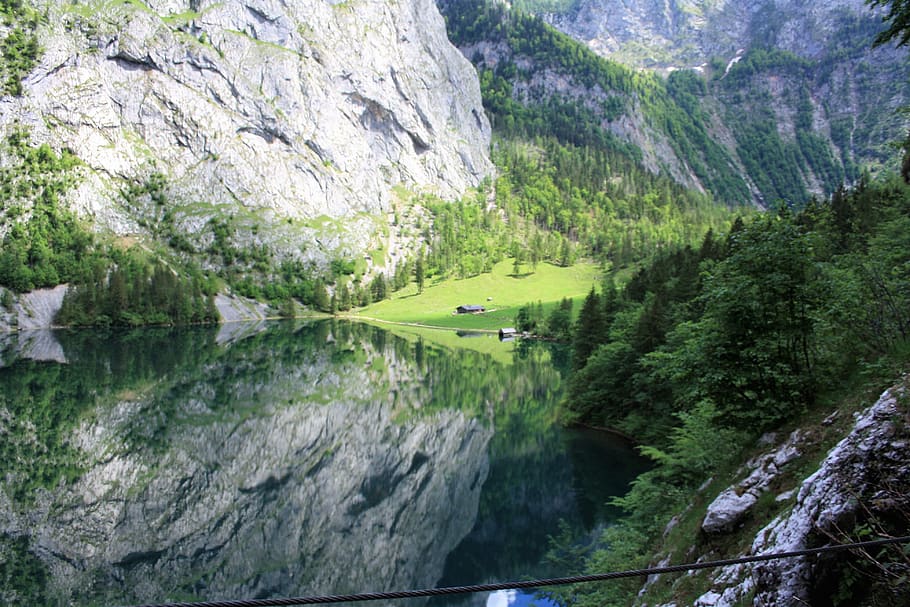 bavaria, berchtesgadener land, upper lake, mountains, nature, HD wallpaper