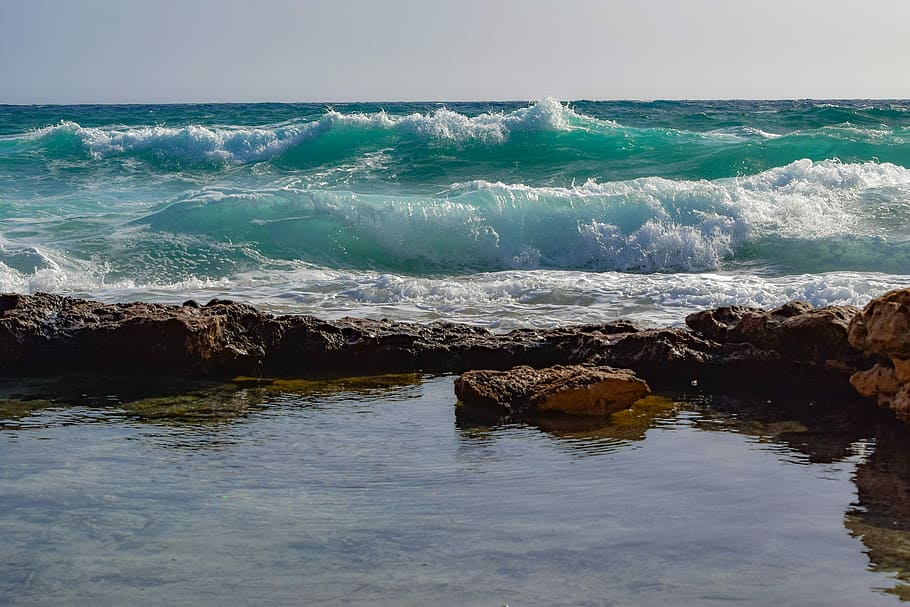 ocean shore view during daytime, waves, water, sea, seashore HD wallpaper