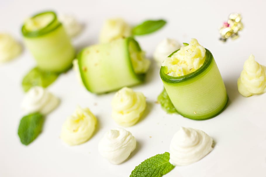 close-up photo of sliced vegetables, cucumber, starter, menu HD wallpaper