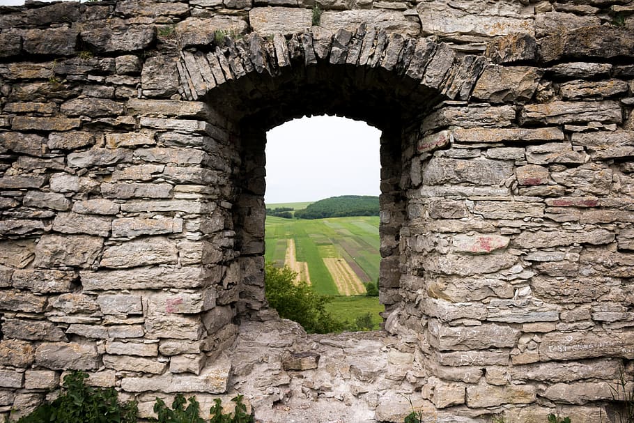 HD wallpaper: window, castle, field, stone, wall, architecture, old, buildi...