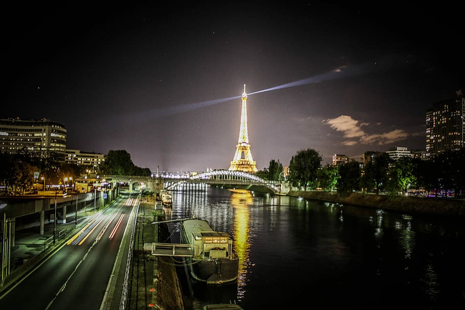 aerial photography of Eiffel Tower, Paris France at night, monument HD wallpaper