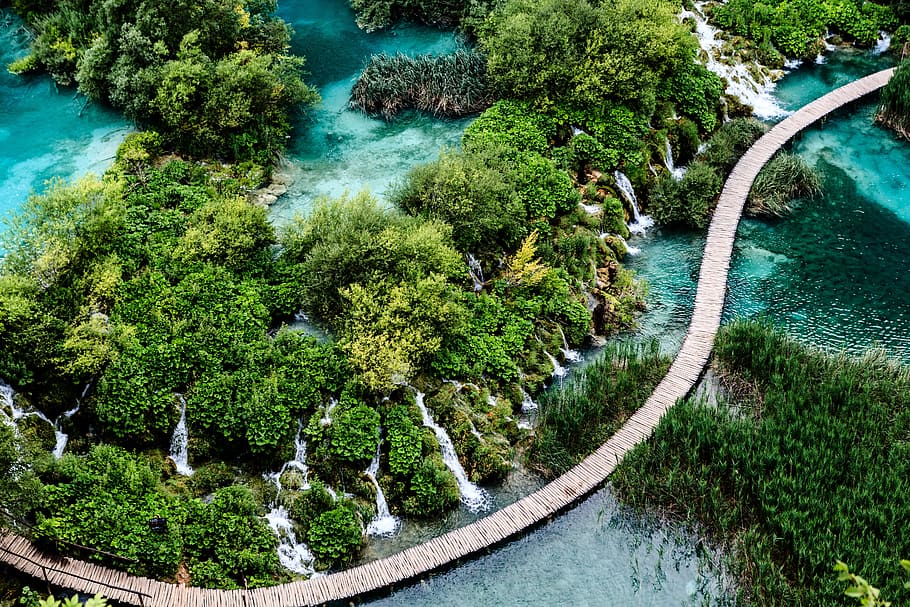 aerial view of bridge near waterfalls during daytime, body of water, HD wallpaper