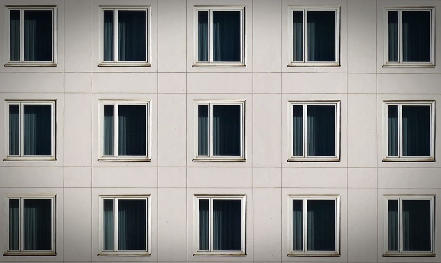 white framed glass window lot, facade, architecture, building HD wallpaper