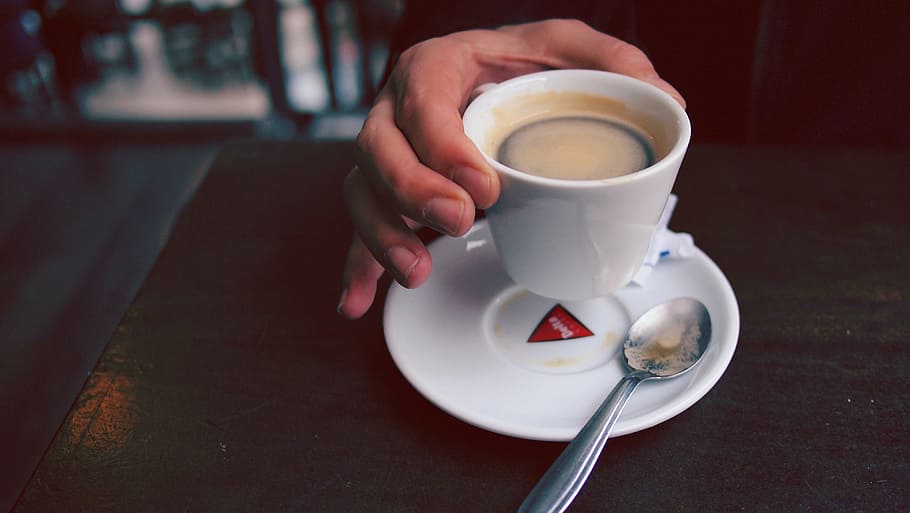 person holding cup of coffee by the table, white, ceramic, teacup HD wallpaper