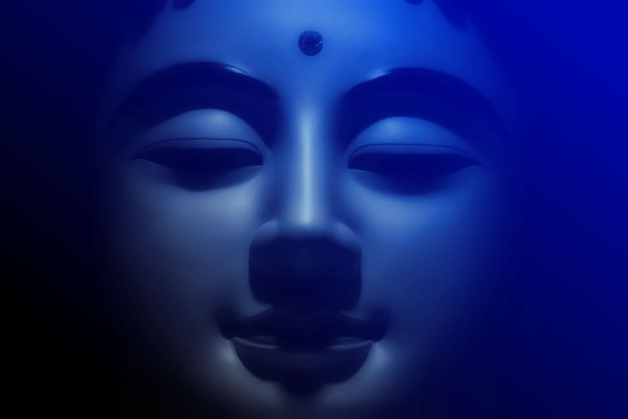 buddha, blue, face, calm, background, human body part, human face