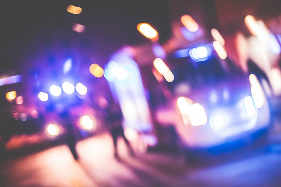 Blurred Emergency Cars At Night, abstract, ambulance, bokeh, chaotic, HD wallpaper