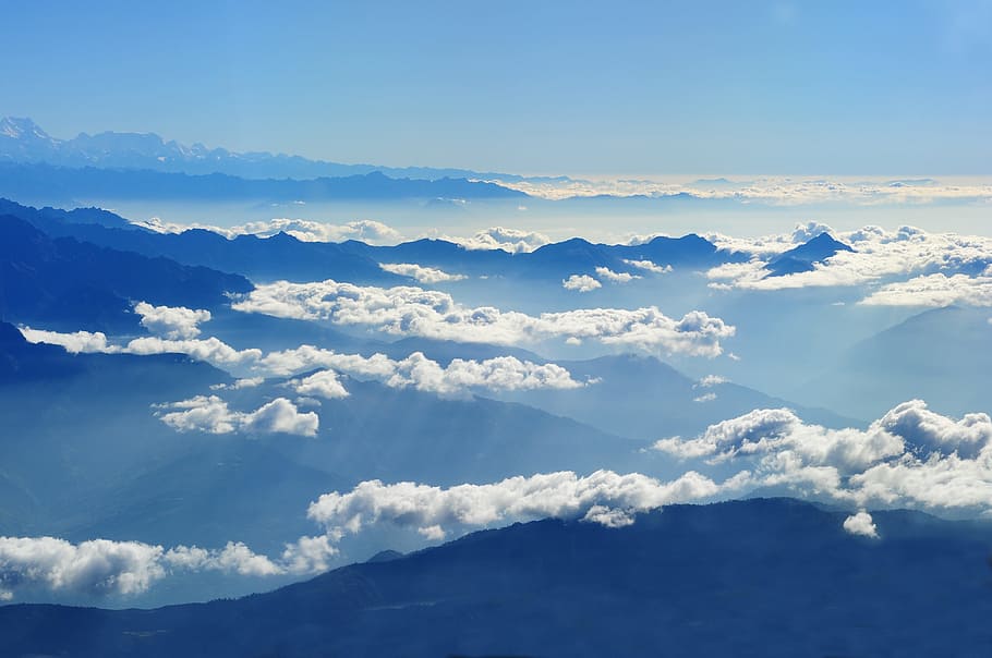 Scenic View of Clouds over Mountains Against Blue Sky, atmosphere HD wallpaper