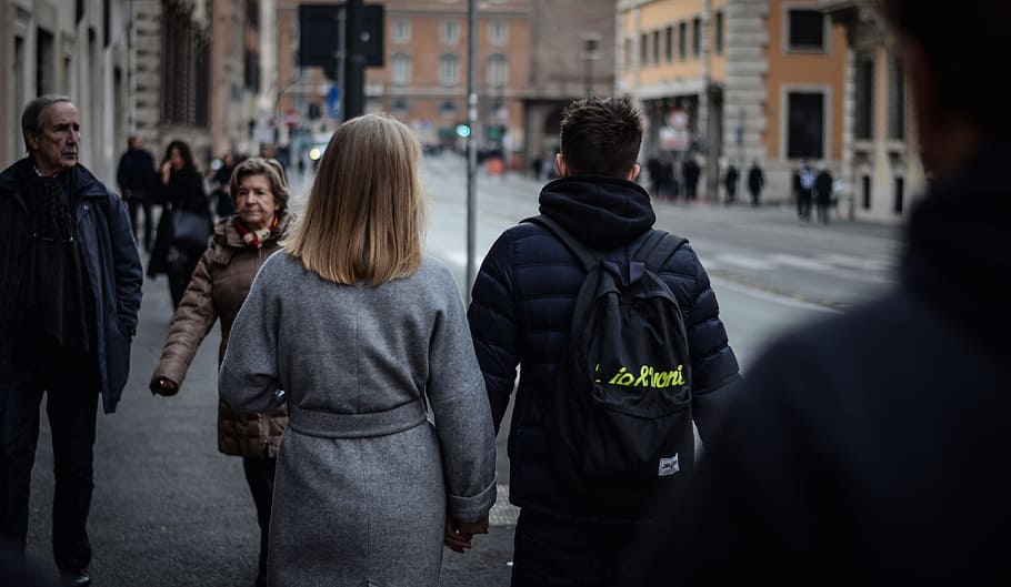 people, crowd, elder, old, men, women, walking, holding hand HD wallpaper