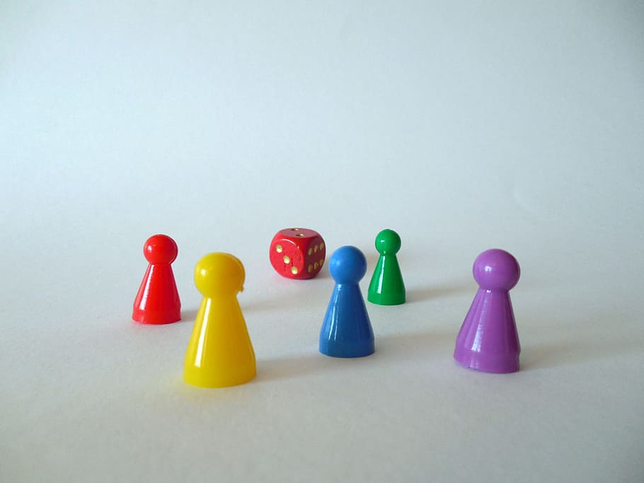 red dice and five piece of plastic toys, figures, game characters HD wallpaper
