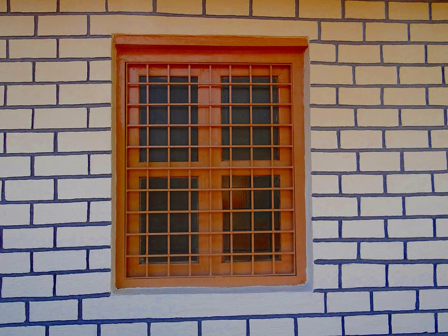 window, rpli, wall, brick, patterned, symmetry, painted, india HD wallpaper