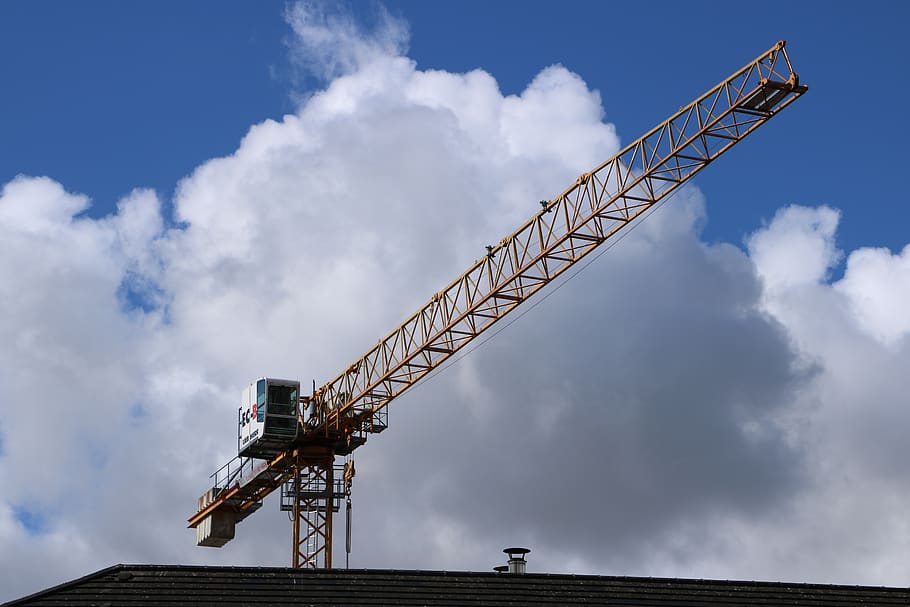 crane, sky, clouds, building, construction, roof, work, architecture HD wallpaper