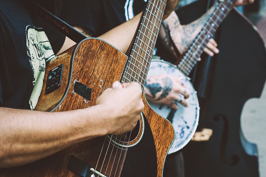 guitar, string, hand, musical, instrument, dark, musical instrument HD wallpaper
