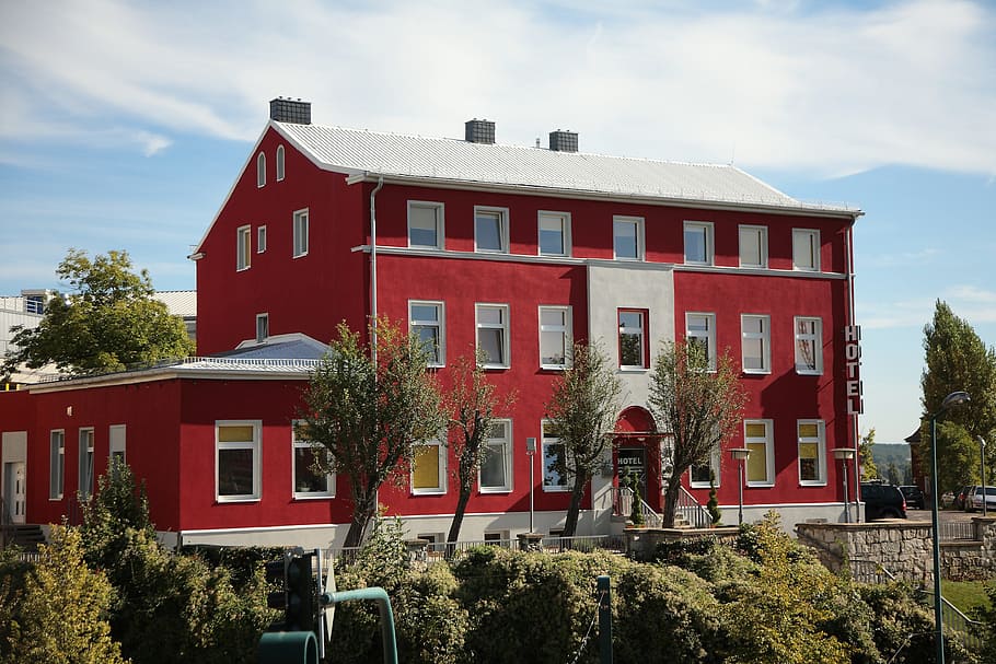 frankfurtoder, hotel, germany, red building, architecture, building exterior HD wallpaper