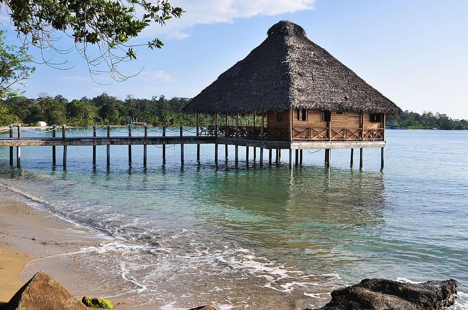 panama, bocas del toro, archipelago, island, beach, bungalow, HD wallpaper