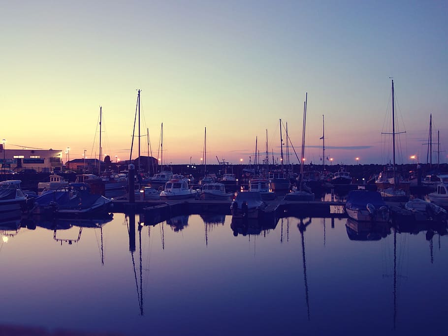 dark, sky, clouds, sunset, sunrise, pole, boat, yacht, water HD wallpaper