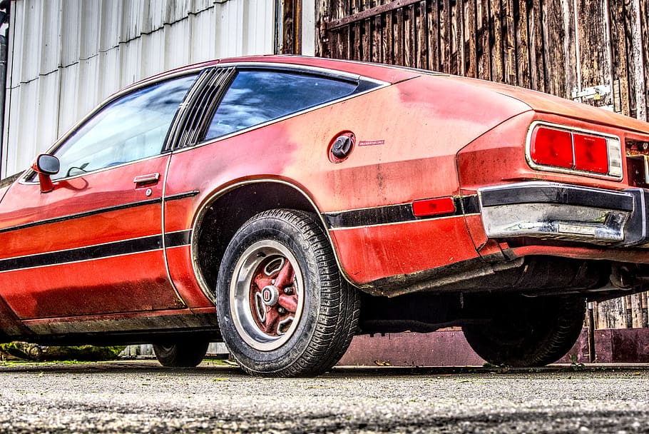 oldsmobile, starfire sx, oldtimer, auto, broken, red, hdr, high dynamic range HD wallpaper
