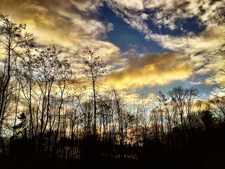 sky, sunset, dusk, sundown, blue, yellow, landscape, clouds HD wallpaper