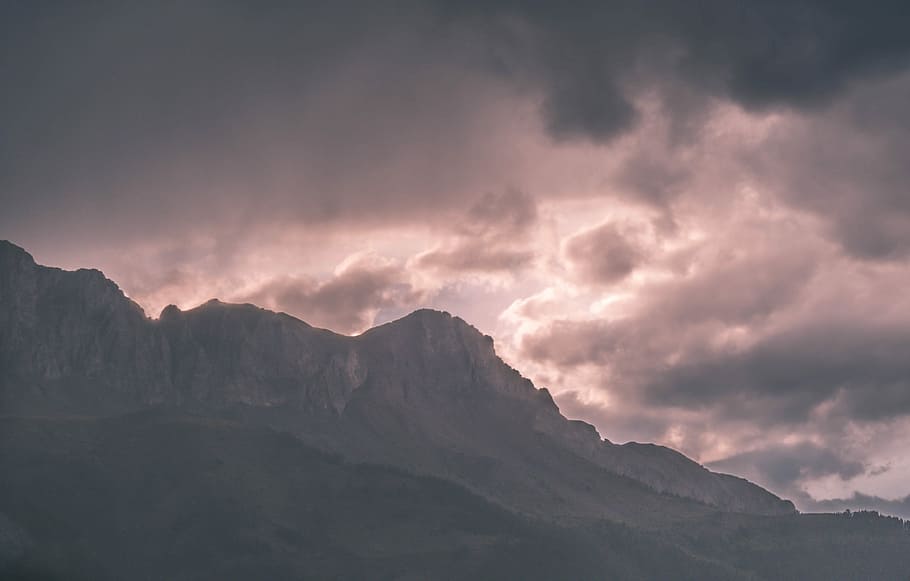 photo of mountain, silhouette of mountains, cloud, storm, ridge, HD wallpaper