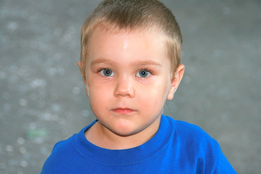 Boy, Blond, Portrait, blue, childhood, children only, headshot HD wallpaper