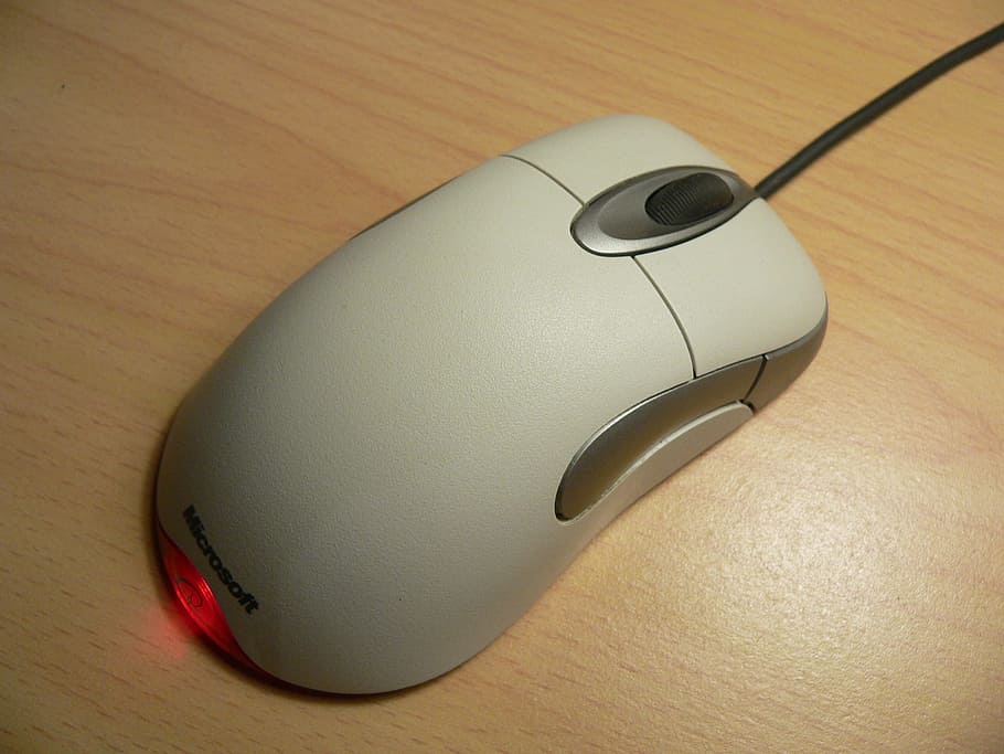 white Microsoft mouse on table, computer, hardware, technology, HD wallpaper