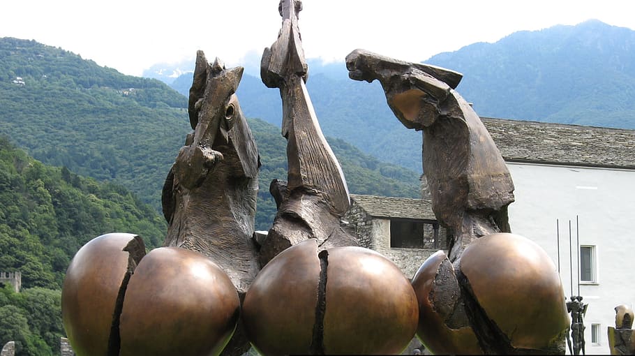 horses, buttocks, sculpture, italy, mountain, day, nature, no people, HD wallpaper