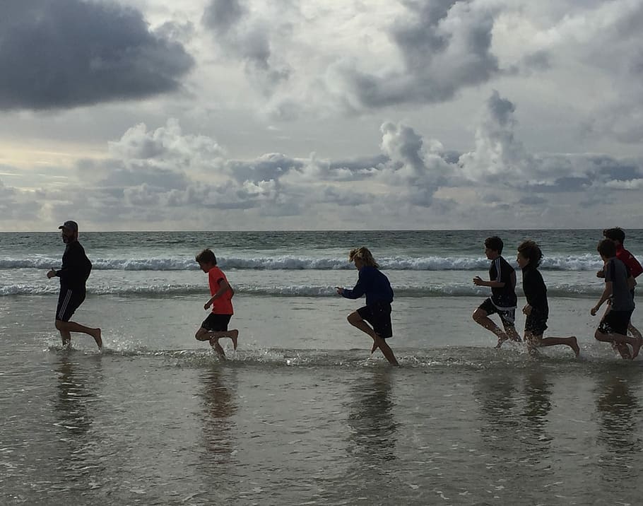 Running, Beach, Lifestyle, sea, sand, cloud - sky, outdoors HD wallpaper