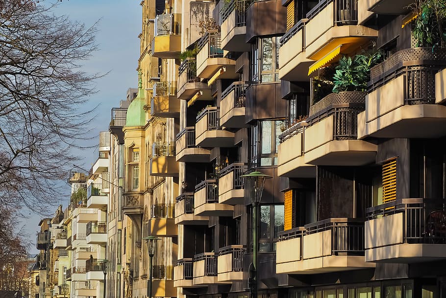 gray high rise building lot, architecture, balconies, facade HD wallpaper