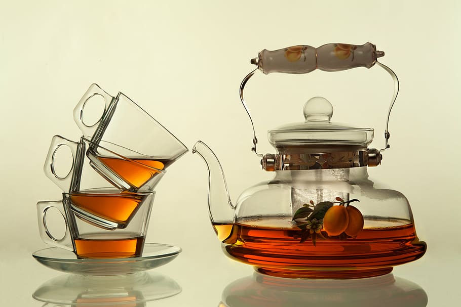 clear glass tea pot set, tea party, glassware, still life, no people, HD wallpaper