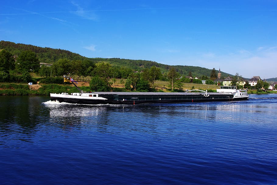 Ship, Freighter, River, Transport, Mosel, container, container ship HD wallpaper