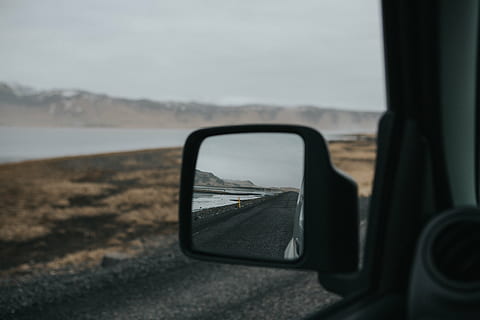 car left side mirror showing black road, vehicle, blur, trip HD wallpaper