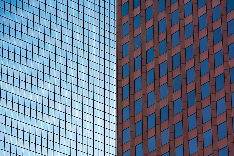 aerial photograph of building, untitled, close up, blue, brown building HD wallpaper