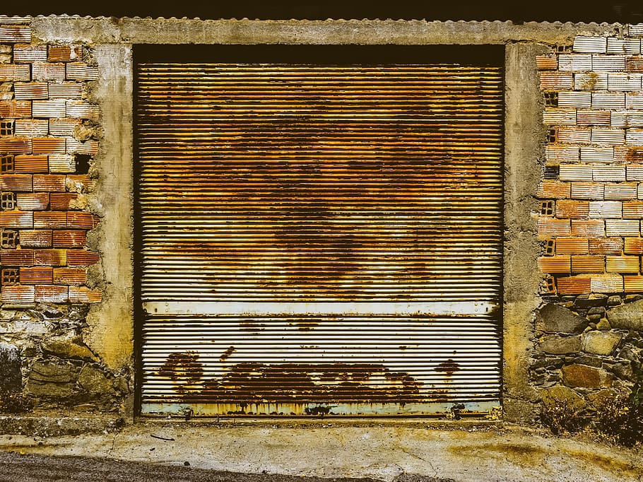 door, gate, metallic, wall, rusty, aged, weathered, decay, brick HD wallpaper