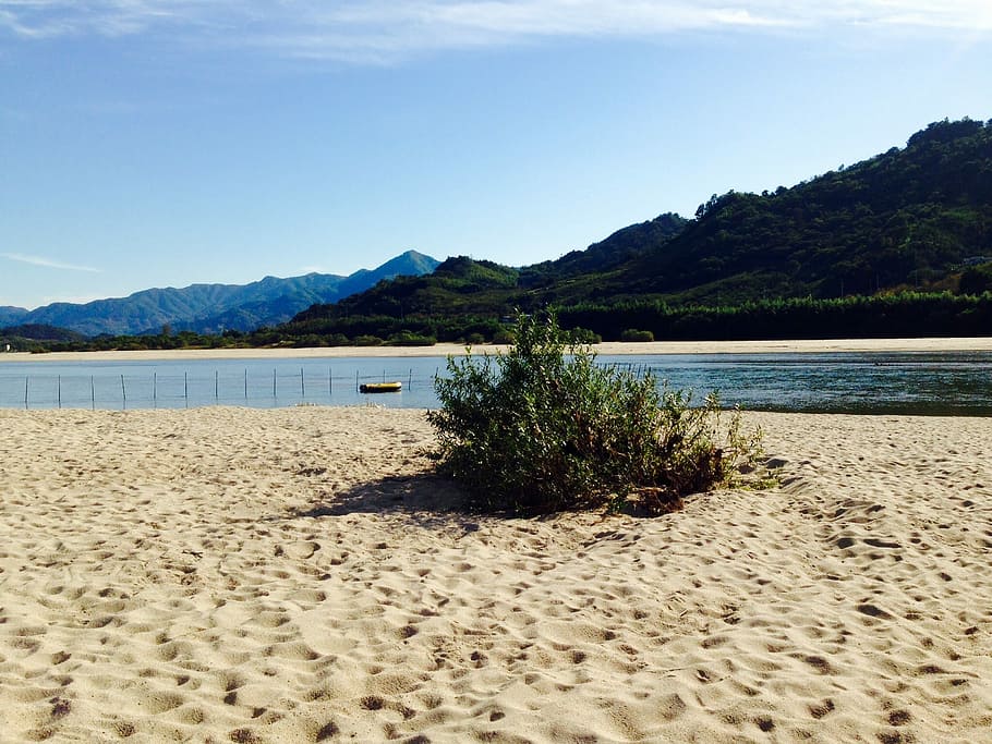 Seomjin, River, Sand, Mountain, beach, scenics, sky, nature HD wallpaper