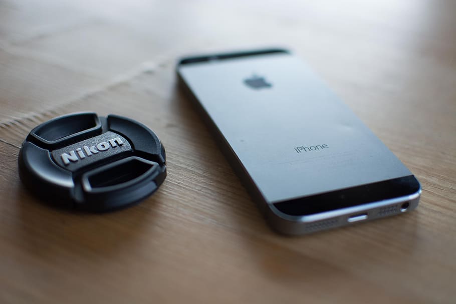 iphone, mobile, smartphone, smart phone, nikon cap, table, apple HD wallpaper