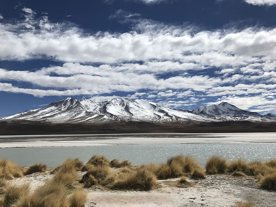 cold, snow, landscape, nature, clouds, daylight, lake, mountain HD wallpaper