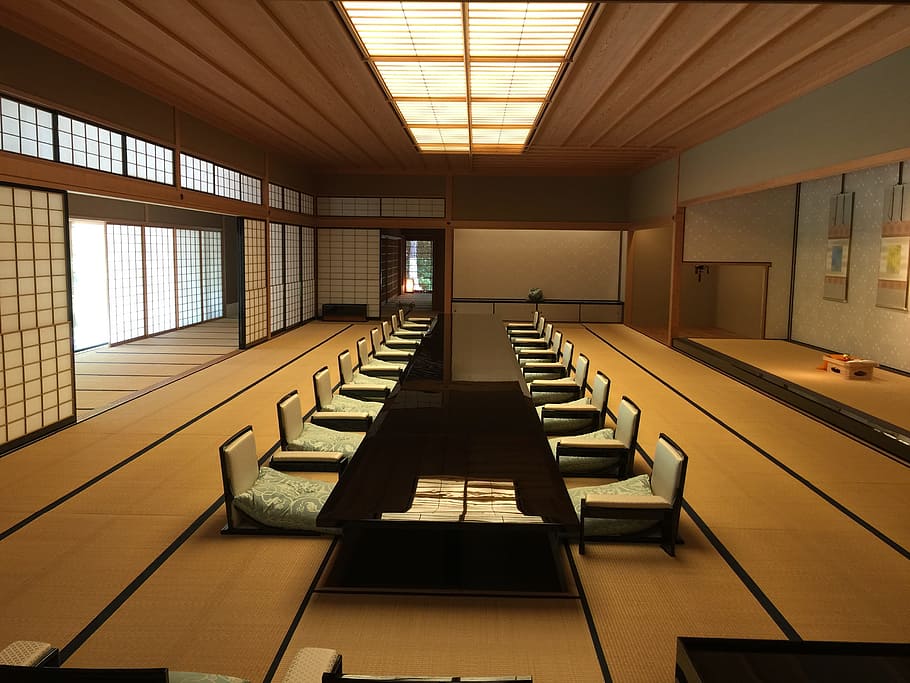 brown wooden conference table surrounded by chairs, Kyoto, Guest House, HD wallpaper