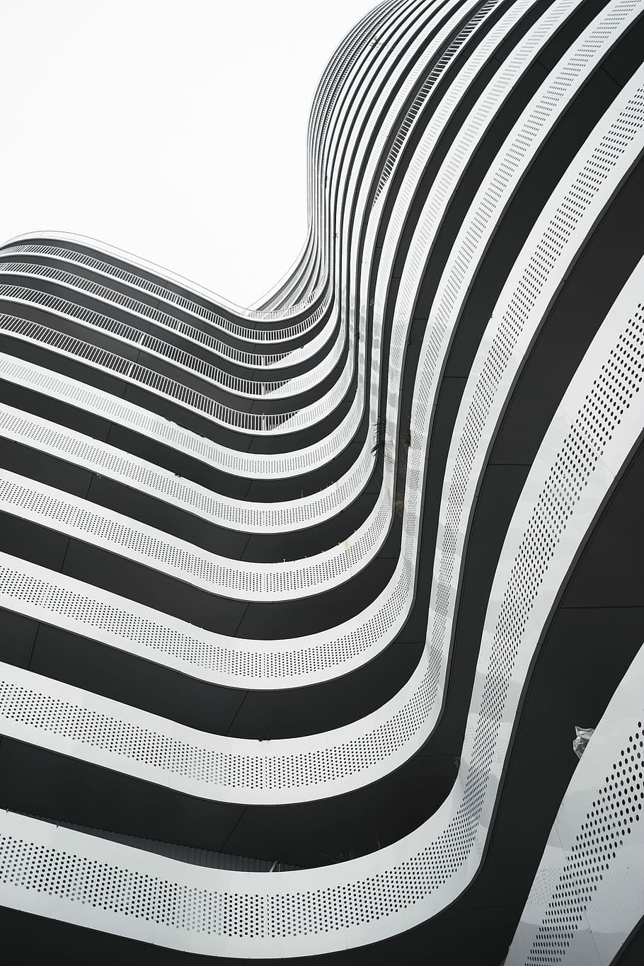 low angle photo of gray bilding, white and black striped digital wallpaper HD wallpaper