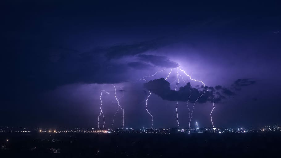 photo of thunder during nighttime, lightning, lightning at night HD wallpaper