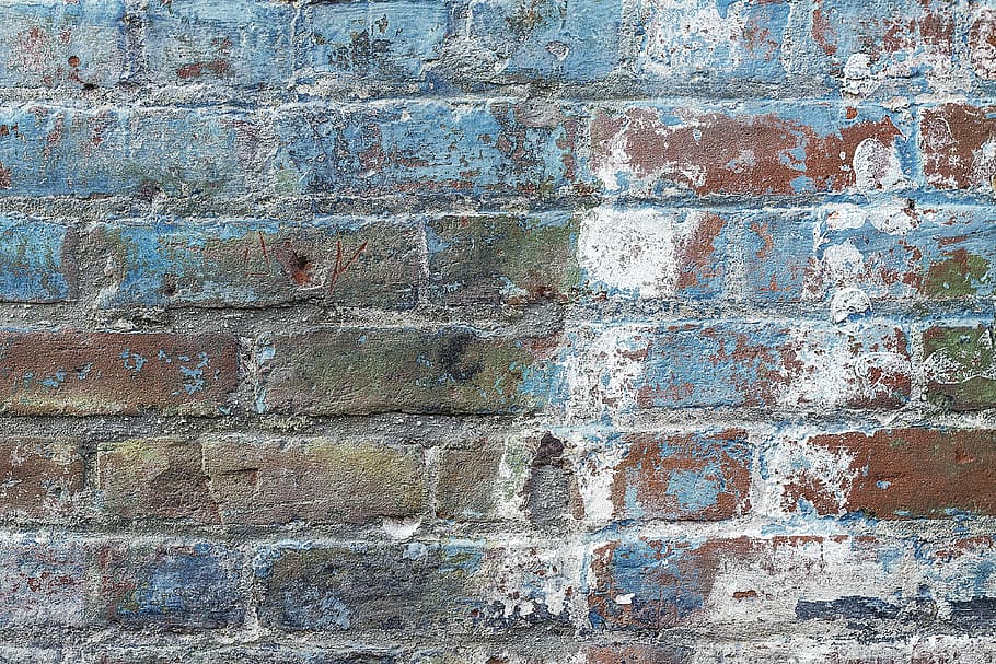 blue, white, and brown concrete wall, background, texture, brick HD wallpaper
