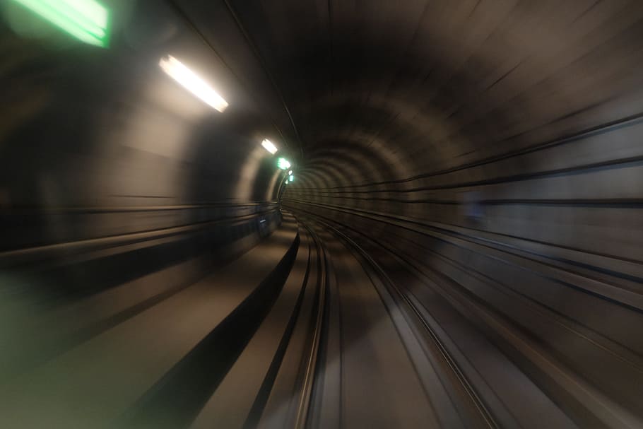 train, station, rail, trail, dark, lights, motion, illuminated HD wallpaper