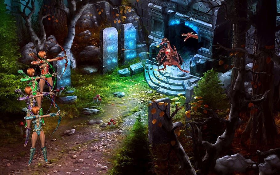 fantasy, amazone, dragons, mystical, mythical creatures, warrior HD wallpaper