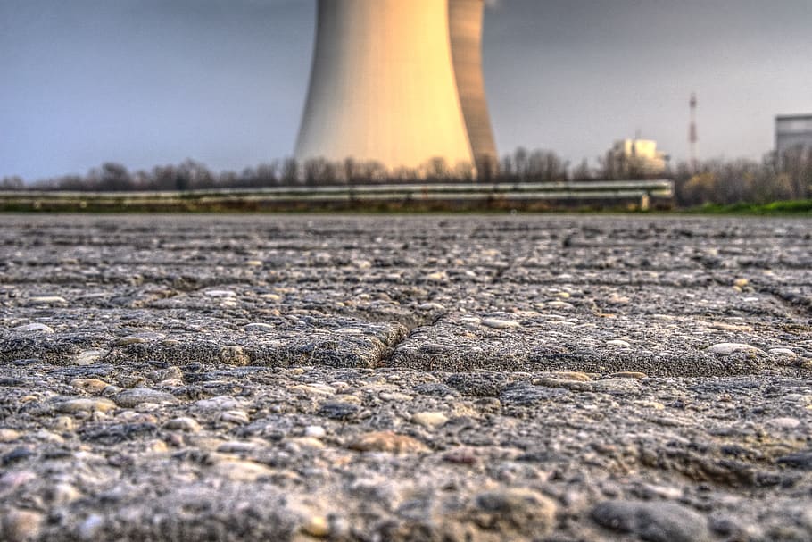 patch, close up, stones, away, bicycle path, road, nuclear power plant HD wallpaper