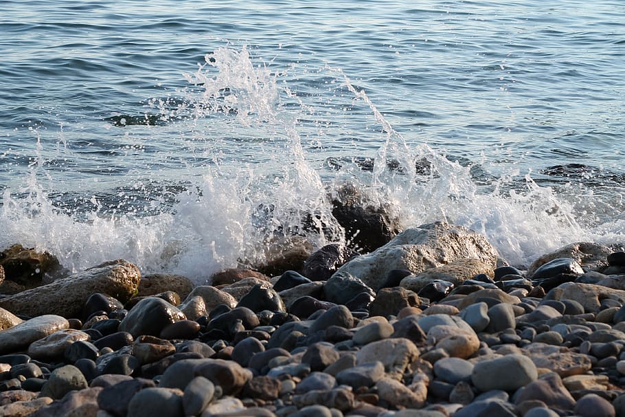beach, wave, pebbles, stones, wild beach, crimea, fiolent, sea HD wallpaper