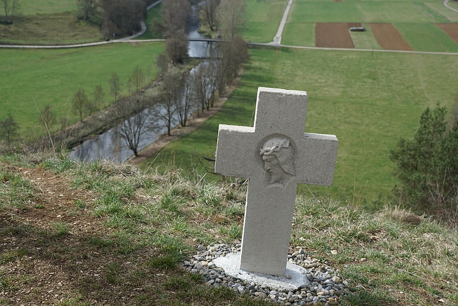 cross, danube valley, forest, river, rock, religion, faith HD wallpaper